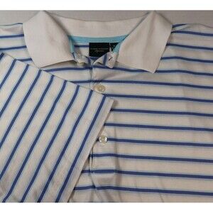 Fairway & Greene Golf Polo Shirt Mens Sz Medium Blue White Stripe Signature S/S